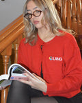 LANG Red Knit Cardigan