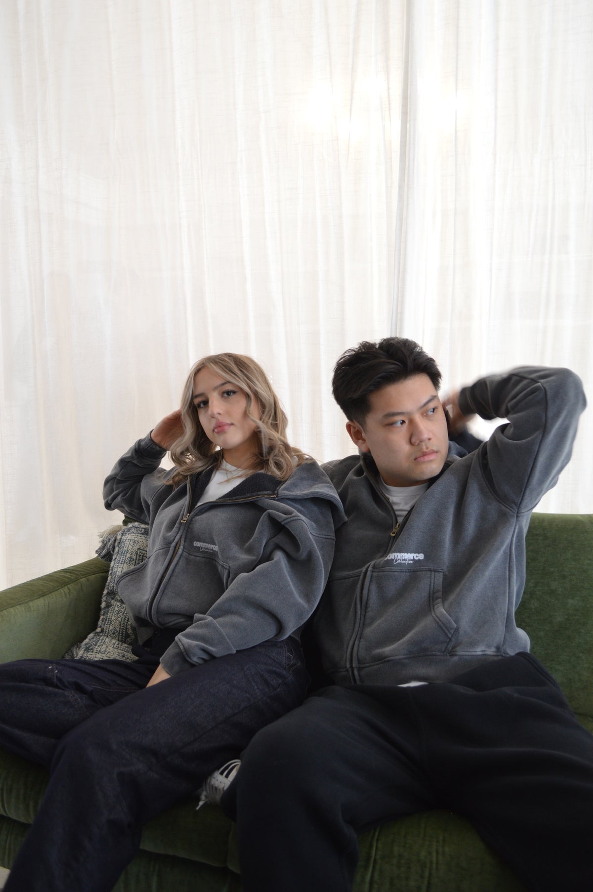 Commerce Collective Washed Black Double Zip Hoodie