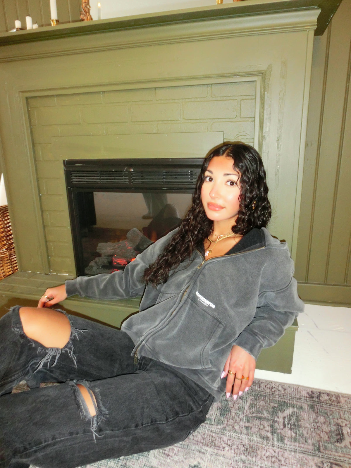 Commerce Collective Washed Black Double Zip Hoodie